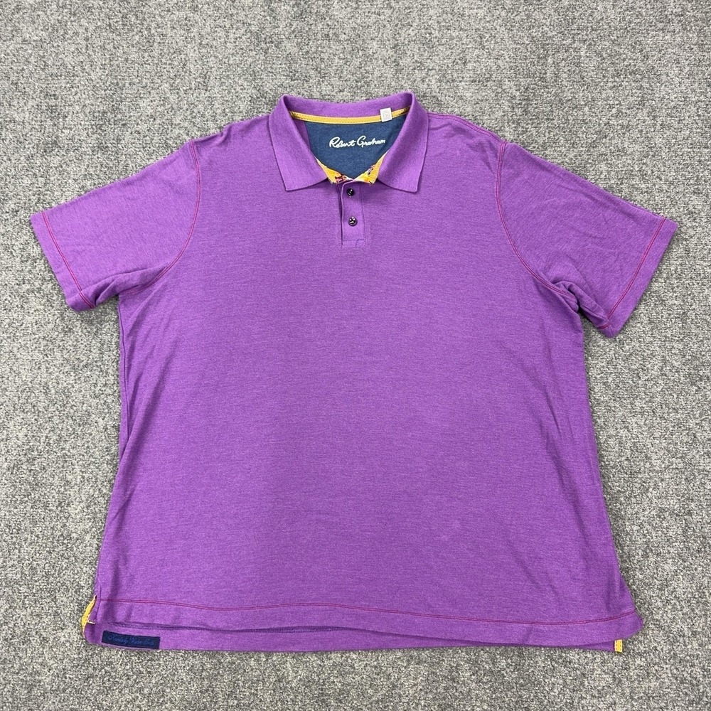 Robert Graham Polo Shirt Mens 2XL Purple Cotton Modal Short Sleeve Casual Knit